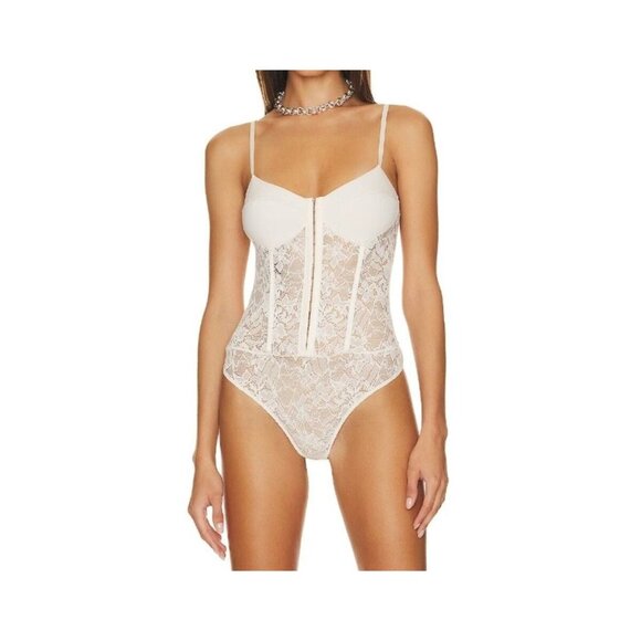 Free People Intimately Beige Lace Night Rhythm Thong Bodysuit Women Medium - Picture 1 of 12